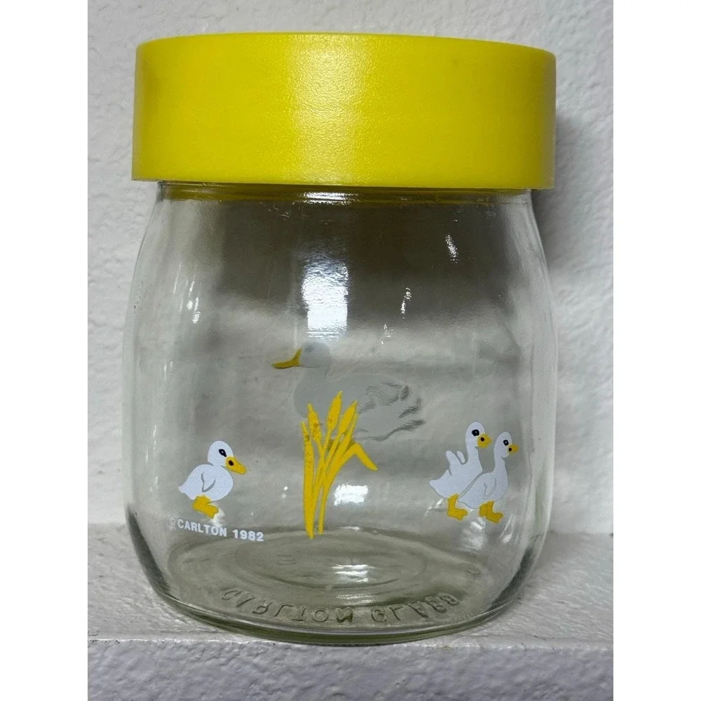 Vintage Duck Glass Canister Set Yellow Lid 80s‎ Kitchen Farmhouse Sun Tea Jars